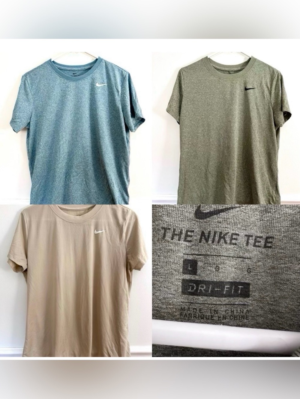 Nike Dri-FIT Legend T Shirt Lot Of 3 Mens Large Heather Green Tan Blue Tee Pack